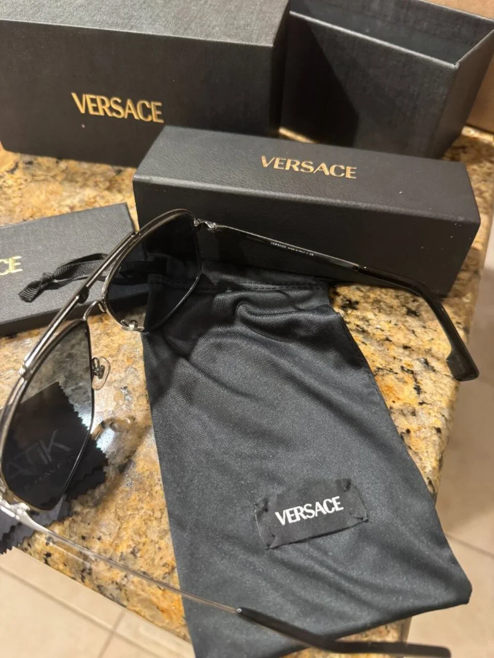 Versace VE2242 Sunglasses 61mm Silver Gunmetal Frame / Grey Lens Authentic